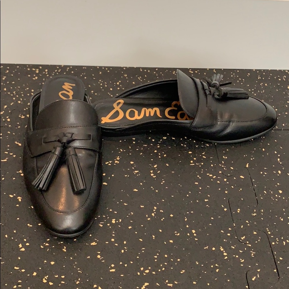 Genuine leather tassel mule loafers